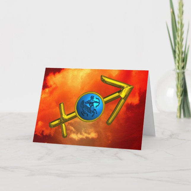 SAGITTARIUS Blue Turcos,Guld Zodiac Birthday Kort (Framsida)