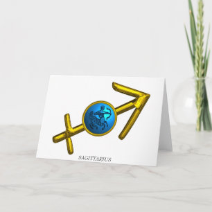 SAGITTARIUS Blue Turquise.Guld Zodiac Birthday Kort