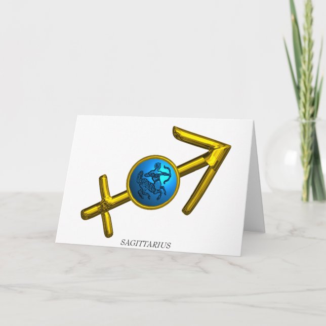 SAGITTARIUS Blue Turquise.Guld Zodiac Birthday Kort (Framsida)