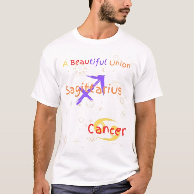 Sagittarius Cancer Couple Zodiac T-Shirt (Framsida)