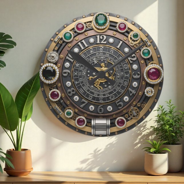 Sagittarius Clock, zodiaktecken, Steampunk, gems Rund Klocka (Sagittarius Jeweled Wall Clock)