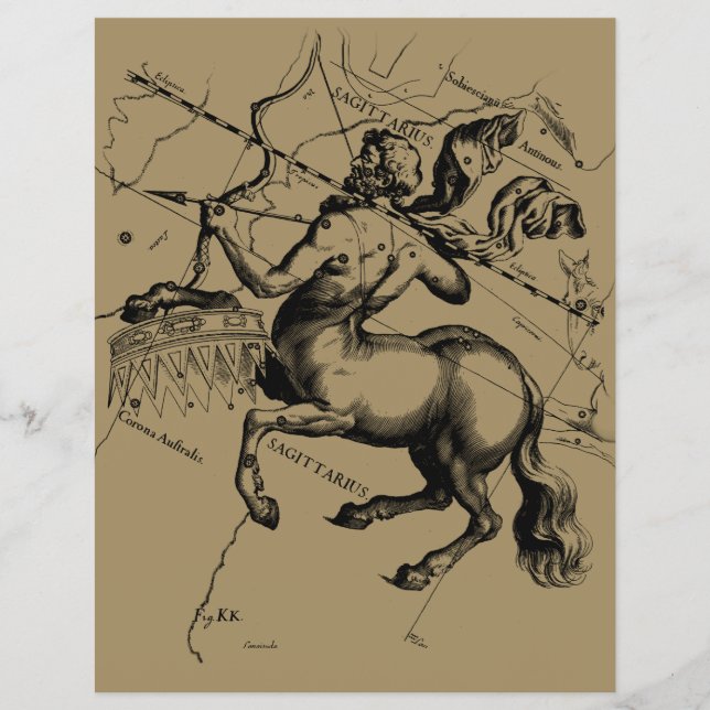 Sagittarius Constellation Hevelius 1690 Engrave Reklamblad (Framsidan)