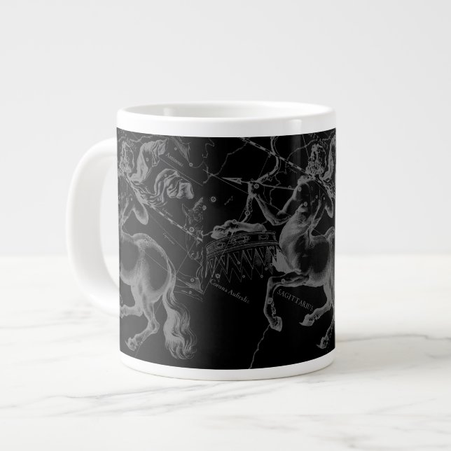 Sagittarius Constellation Hevelius Karta på Black Jumbo Mugg (Framsida vänster)