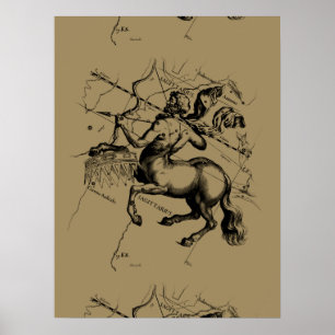 Sagittarius Constellation Karta Engrave Hevelius Poster
