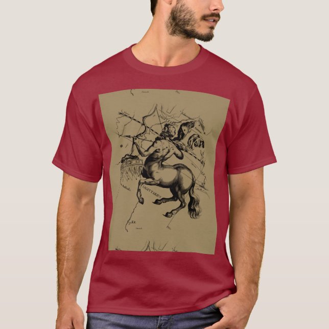 Sagittarius Constellation Karta Hevelius 1690 Tee Shirt (Framsida)