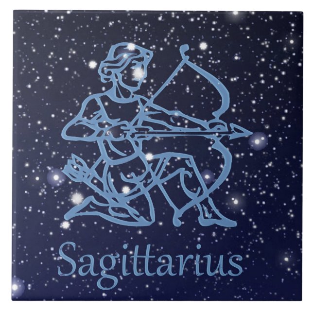 Sagittarius Constellation & Zodiac-tecken med stjä Kakelplatta (Framsidan)