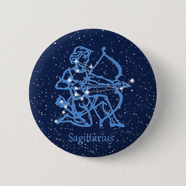 Sagittarius Constellation & Zodiac-tecken med stjä Knapp (Framsida)