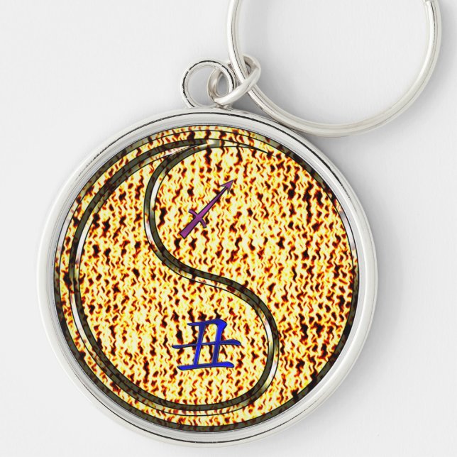 Sagittarius & Fire Ox Rund Silverfärgad Nyckelring (Framsidan)
