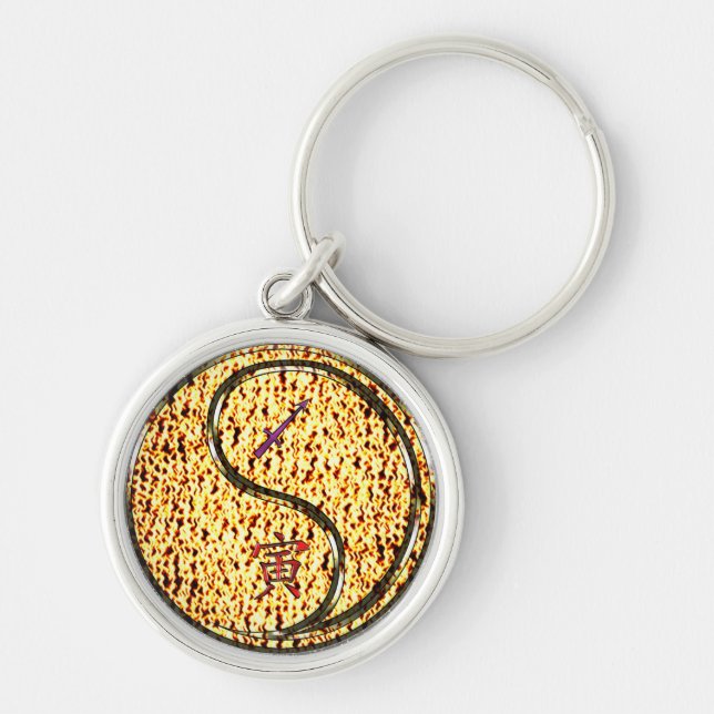 Sagittarius & Fire Tiger Rund Silverfärgad Nyckelring (Framsidan)