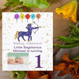 Sagittarius Första födelsedag Guld & Balloons Inbjudningar