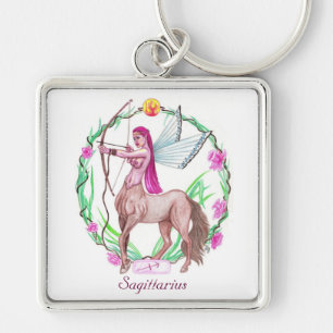 Sagittarius Fyrkantig Silverfärgad Nyckelring