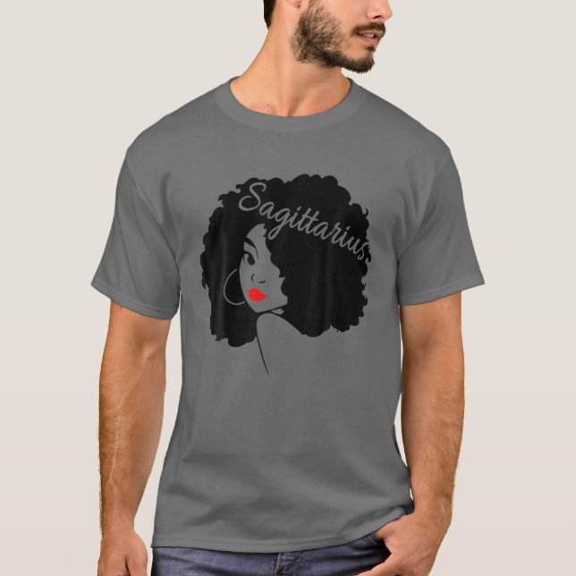 Sagittarius Girl Zodiac Afro Queen Black Women Bir T Shirt (Framsida)