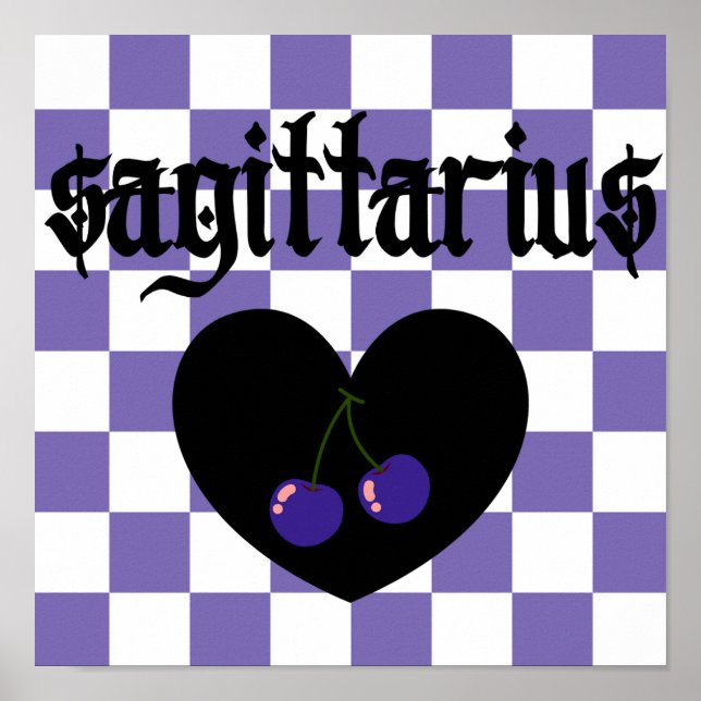 Sagittarius gotiic Aestthetic Checkered Cherry Art Poster (Framsidan)