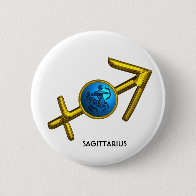 SAGITTARIUS,GULD BLUE ZODIAC BIRTHDAY SIGN KNAPP (Framsida)