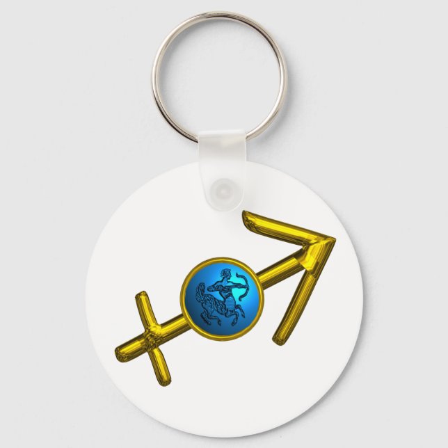 SAGITTARIUS,GULD BLUE ZODIAC BIRTHDAY SIGN NYCKELRING (Framsida)