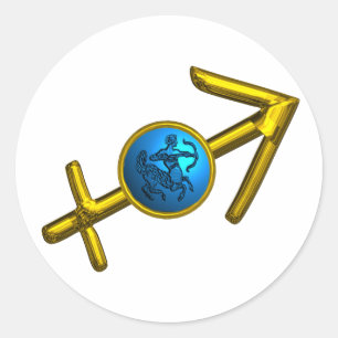 SAGITTARIUS,GULD BLUE ZODIAC BIRTHDAY SIGN RUNT KLISTERMÄRKE