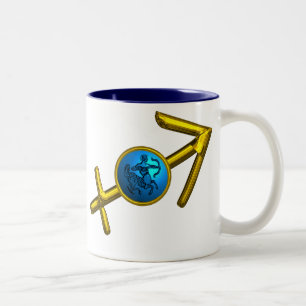 SAGITTARIUS,GULD BLUE ZODIAC BIRTHDAY SIGN Två-Tonad MUGG