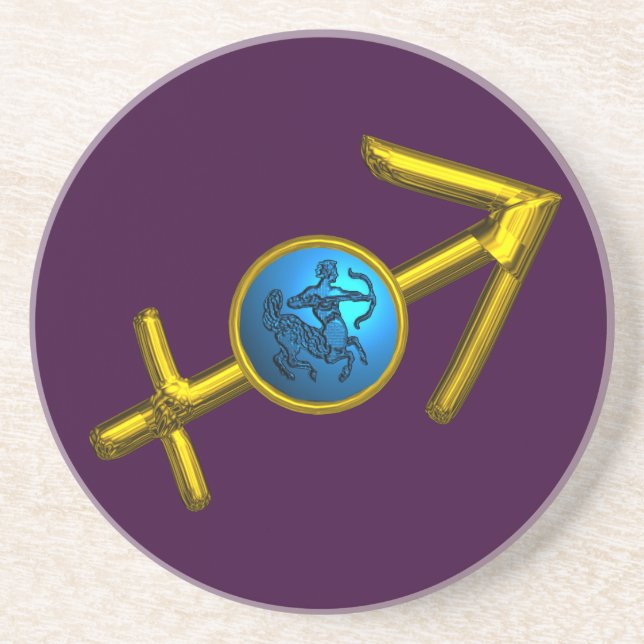 SAGITTARIUS,GULD BLUE ZODIAC BIRTHDAY SIGN UNDERLÄGG SANDSTEN (Framsidan)