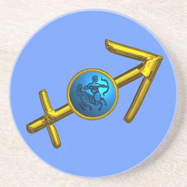 SAGITTARIUS,GULD BLUE ZODIAC BIRTHDAY SIGN UNDERLÄGG SANDSTEN (Framsidan)