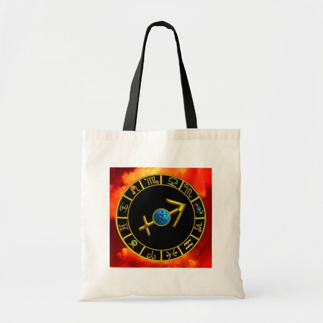 SAGITTARIUS Guld Blue Zodiac Jewel Astrology Diagr Tygkasse (Framsidan)