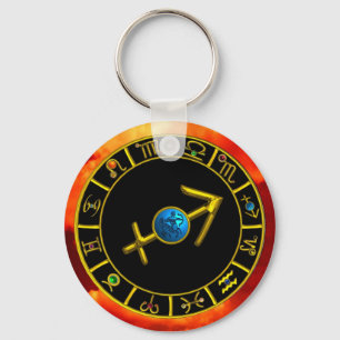 SAGITTARIUS Guld Blue Zodiac Sign,Astrologidiagram Nyckelring
