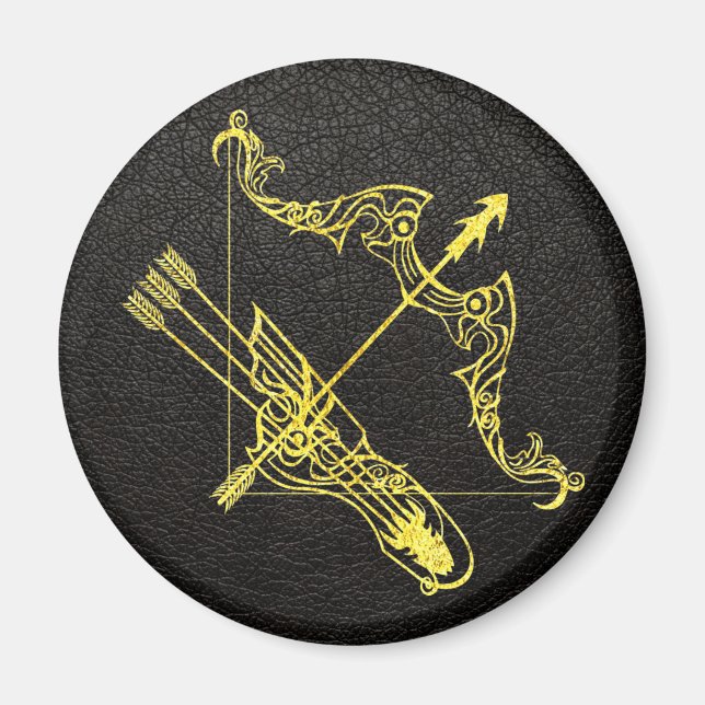 Sagittarius Guld på läder Magnet (Framsidan)