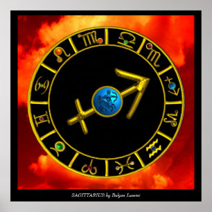 SAGITTARIUS / GYLLENE STJÄRNMÄRKEN CIRKEL, Astrolo Poster