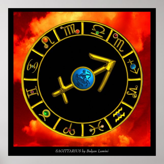 SAGITTARIUS / GYLLENE STJÄRNMÄRKEN CIRKEL, Astrolo Poster (Framsidan)