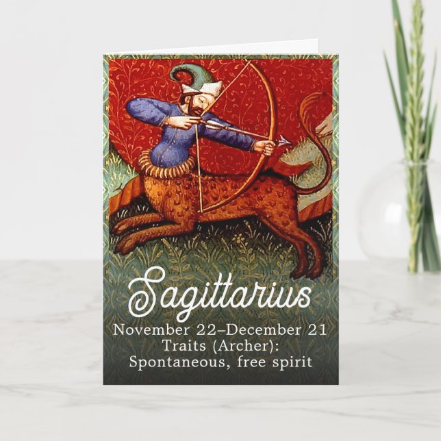 Sagittarius Horoscope Zodiac Medieval Art Birthday Kort (Framsida)