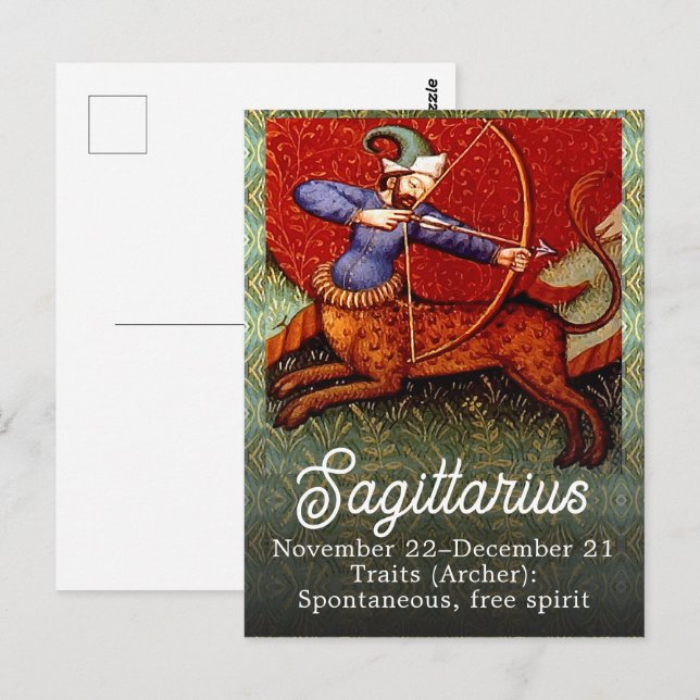 Sagittarius Horoscope Zodiac Medieval Art Vykort (Fram/baksida)