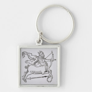 Sagittarius (kentauren) en illustration från fyrkantig silverfärgad nyckelring