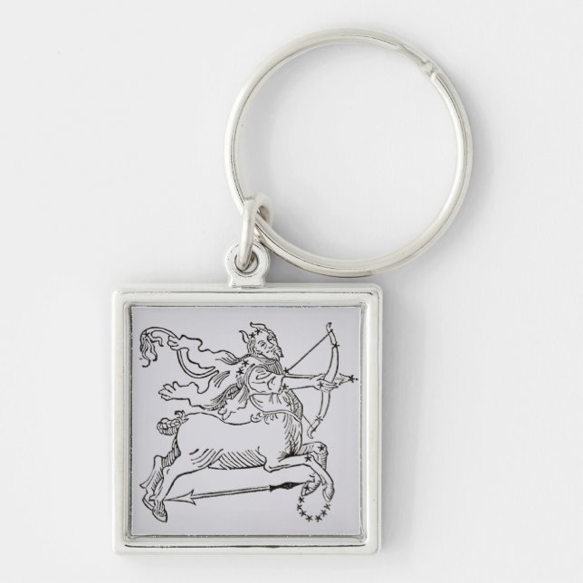 Sagittarius (kentauren) en illustration från fyrkantig silverfärgad nyckelring (Framsidan)