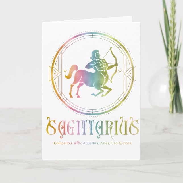 Sagittarius-kompatibilitetskort för födelsedagshäl kort (Framsida)