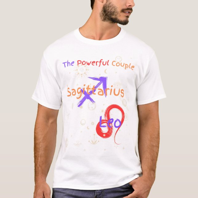 Sagittarius Leo Couple Zodiac T-Shirt (Framsida)