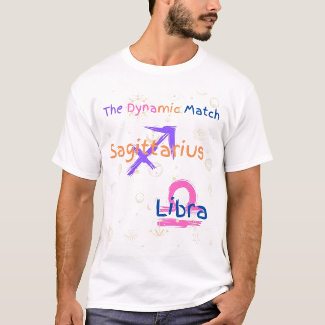 Sagittarius Libra Couple Zodiac T-Shirt (Framsida)