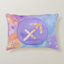 Sagittarius Lila Watercolor Astrology Zodiac Prydnadskudde
