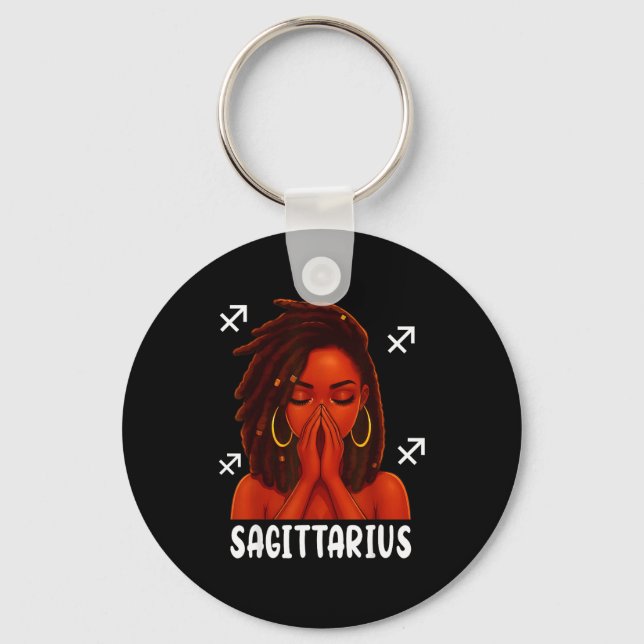Sagittarius Loc'd Black Woman Pray Christian Zodia Nyckelring (Framsida)
