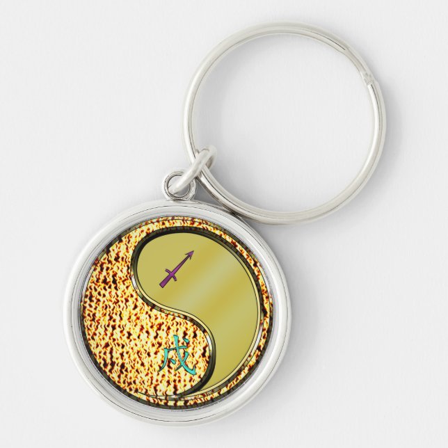 Sagittarius & Metall Hund Rund Silverfärgad Nyckelring (Framsidan)