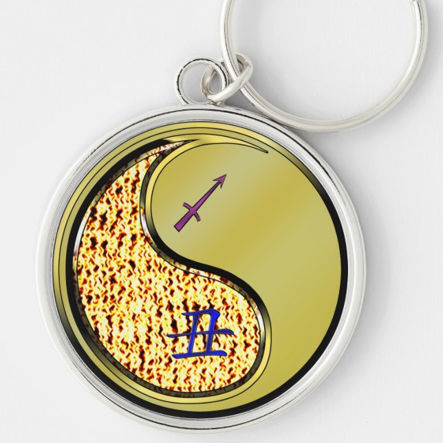 Sagittarius & Metall Ox Rund Silverfärgad Nyckelring (Framsidan)