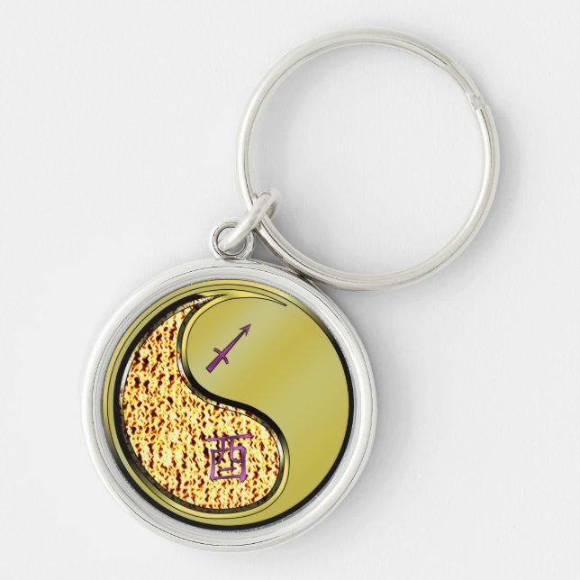 Sagittarius & Metall Tupp Rund Silverfärgad Nyckelring (Framsidan)