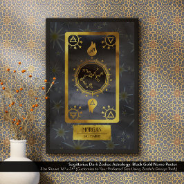 Sagittarius Mörk Zodiac Astrology: Black Guld Namn Poster