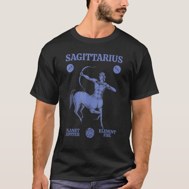 Sagittarius Planet Jupiter Inslag Fire T Shirt (Framsida)