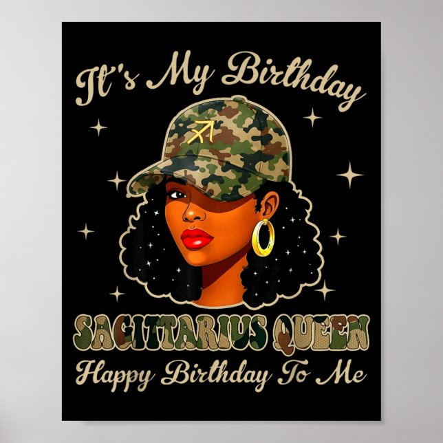 Sagittarius Queen Black Woman With Cap Camo Afro G Poster (Framsidan)