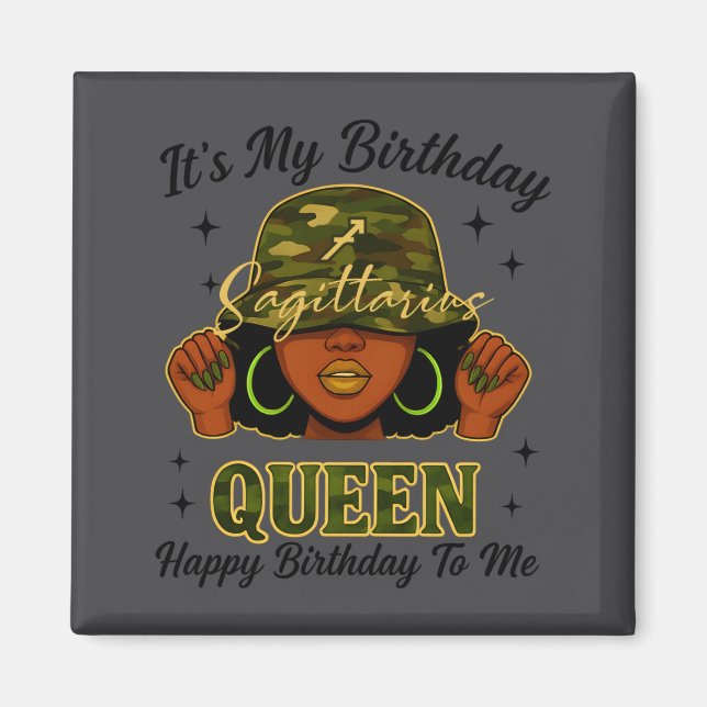 Sagittarius Queen Black Woman With Cap Camo It's M Magnet (Framsidan)