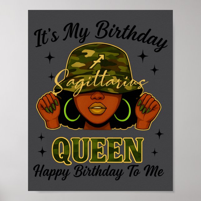 Sagittarius Queen Black Woman With Cap Camo It's M Poster (Framsidan)