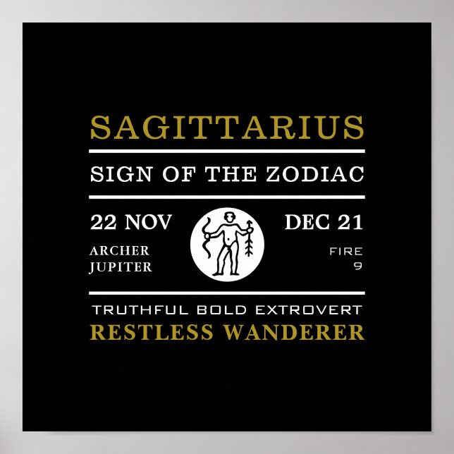 Sagittarius Sign of the Zodiac, Astrological Poster (Framsidan)