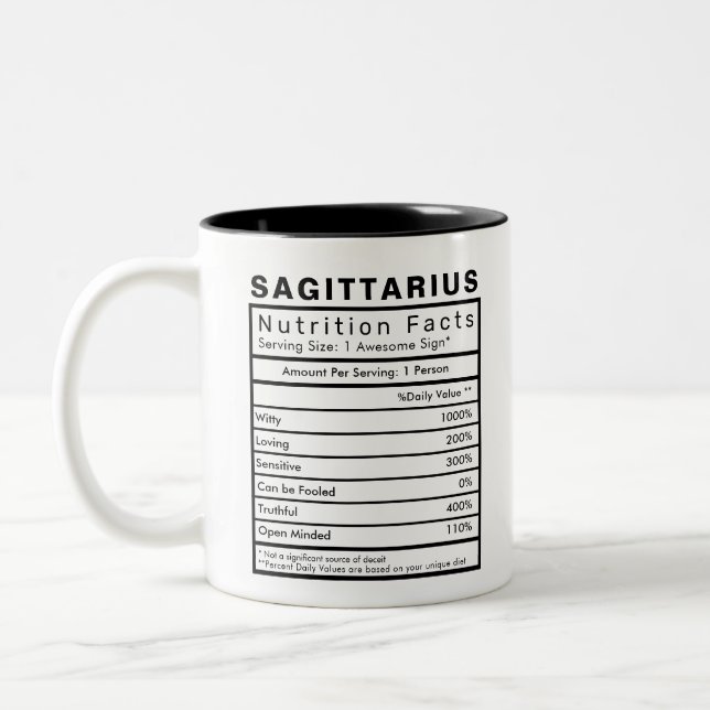 Sagittarius Stjärntecken Nutrition Facts Statistic Två-Tonad Mugg (Vänster)