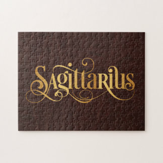 Sagittarius Swirly Script Guld på läder Pussel