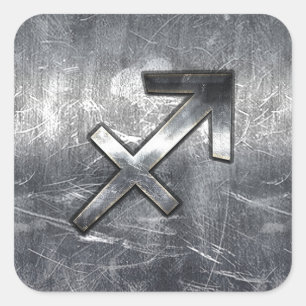 Sagittarius Symbol Grunge Distress Steel Stil Fyrkantigt Klistermärke
