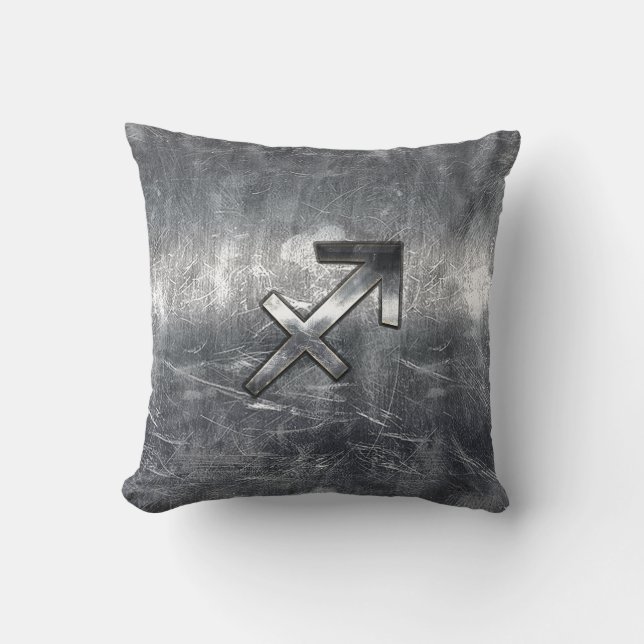 Sagittarius Symbol Grunge Distress Steel Stil Kudde (Framsida)